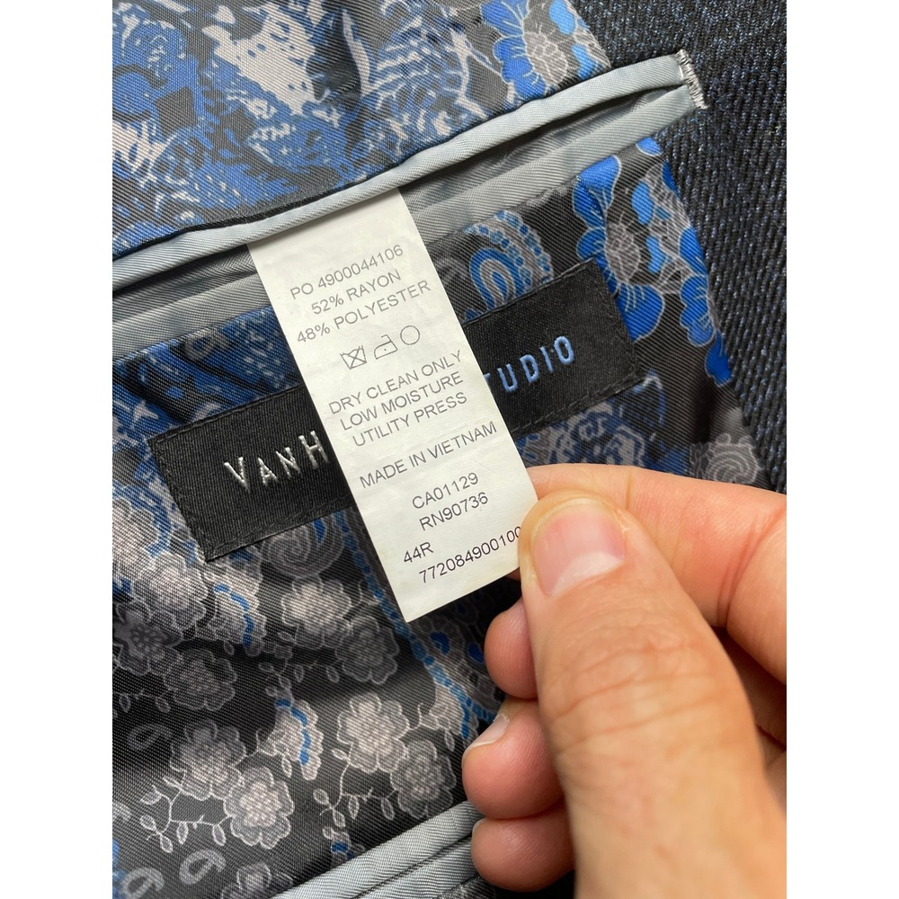 Van Heusen Studio 44R Blue Black Plaid Elbow Patch Blazer - Picture 9 of 13